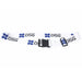 Destination Luggage Strap - A white luggage strap with blue branding and a black buckle.