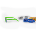 Summer Polarised Sunglasses - A collection of summer sunglasses in green, blue, clear, and orange, featuring a logo on one pair.