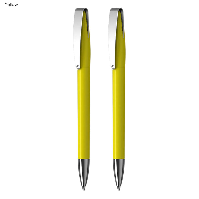 Prestige Pen Gift Set - A set of two yellow plastic pens with chrome clips, featuring a sleek and modern design.
