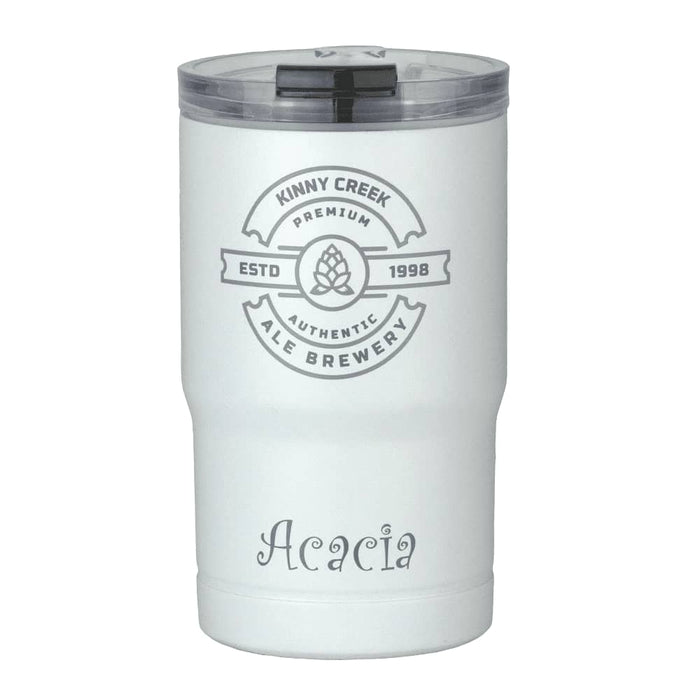 Umbrella & Tumbler Gift Set - A white drink tumbler featuring a grey logo and lid, with "Acacia" printed in a stylish font.