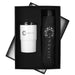 Umbrella & Tumbler Gift Set - A drink bottle and a tumbler in a gift box, featuring a black and white colour scheme and branding.