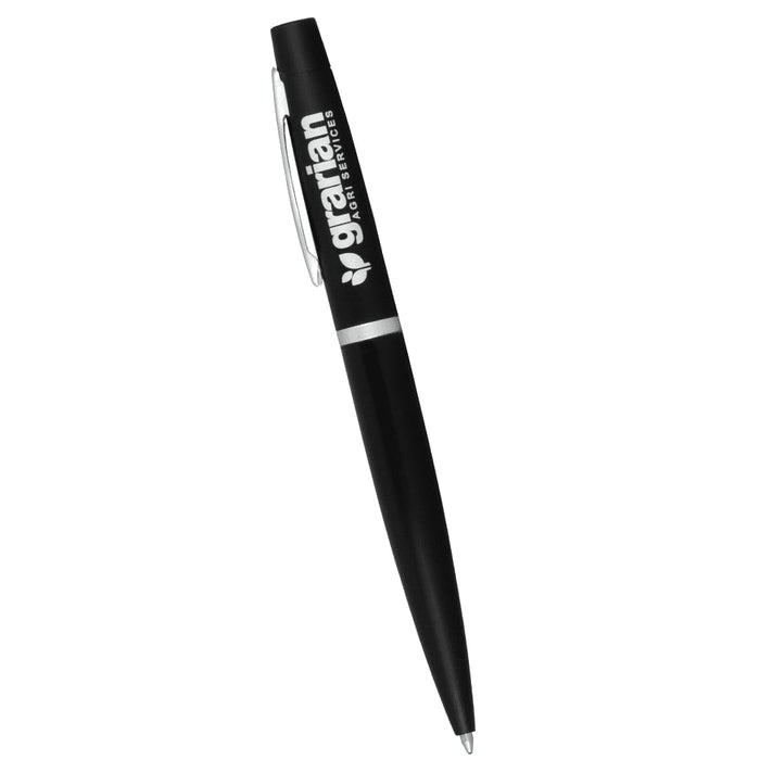 Chicago Pen & Bottle Opener Keyring Gift Set - A black pen with a silver accent and a logo. Ideal for promotional gifts or office use.