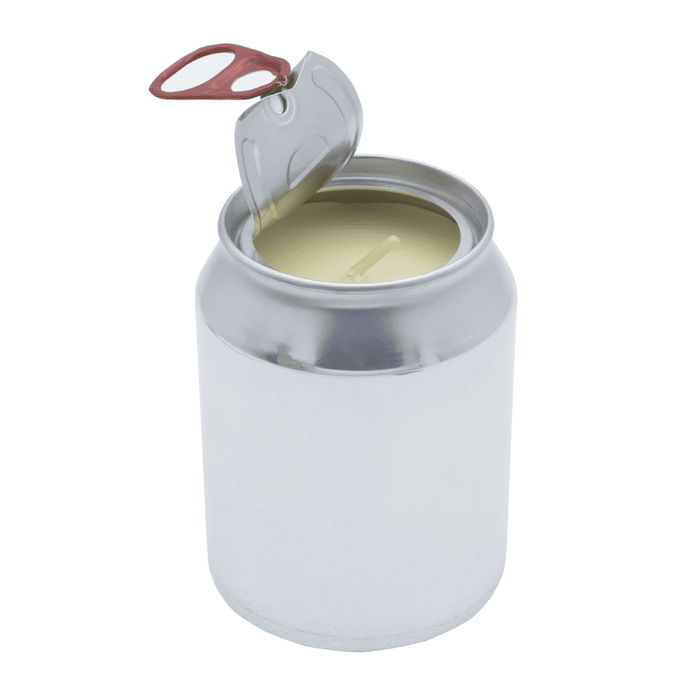 Mini East 42nd Street Can Candle - A silver can-shaped candle with a red pull tab, featuring a light yellow wax interior.
