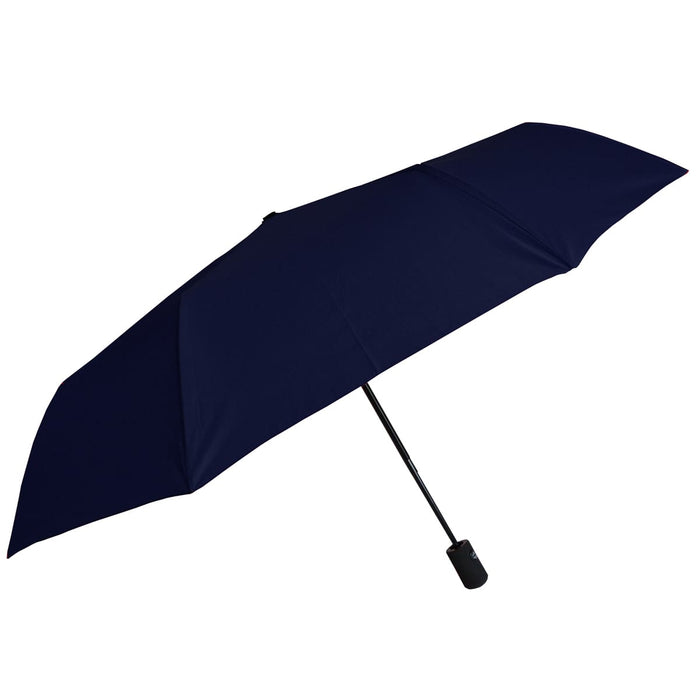 Poppins Umbrella - A navy umbrella with a black handle, featuring a branded logo on the shaft.