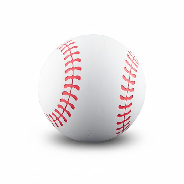High Bounce Base Ball - A high bounce baseball in white with red stitching, featuring a logo.