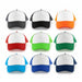 White Front 5 Panel Trucker Mesh Cap - A collection of ten trucker caps featuring a white front and various coloured mesh backs in grey, black, orange, red, green, blue, and navy.