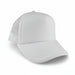 Classic 5 Panel Trucker Mesh Cap - A white classic 5-panel trucker mesh cap with a solid front and mesh sides, featuring a logo.