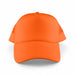 Classic 5 Panel Trucker Mesh Cap - An orange Classic 5 Panel Trucker Mesh Cap with a solid front and mesh sides, featuring a logo.