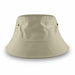 Long Beach Bucket Hat – Large - A beige bucket hat with ventilation eyelets and a wide brim. It features a logo on one side.