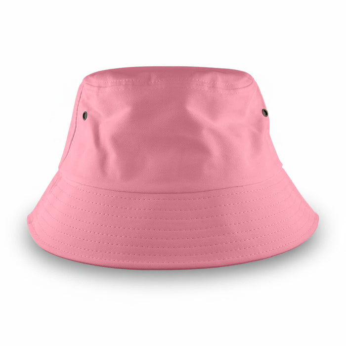Long Beach Bucket Hat – Large - A large pink bucket hat with eyelets on either side and a wide brim, featuring a logo.