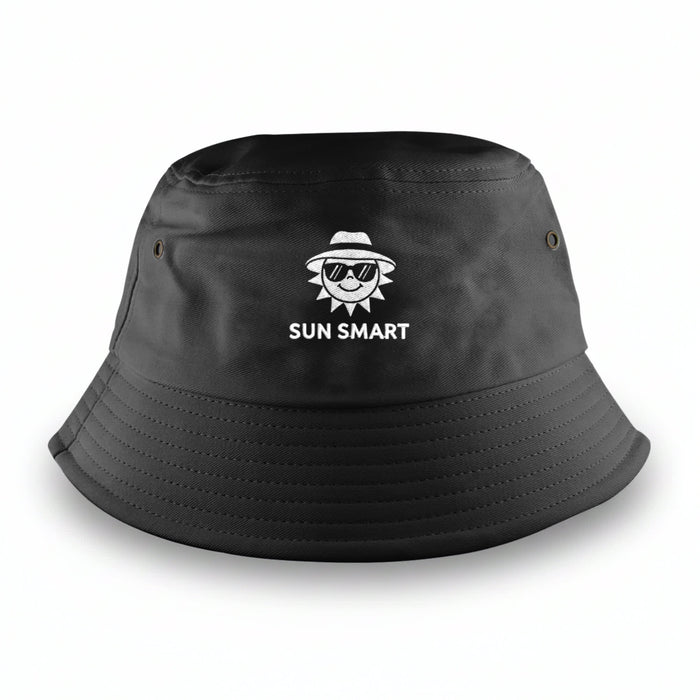 Long Beach Bucket Hat – Medium - A black bucket hat featuring a logo. The hat has a wide brim and a casual design.