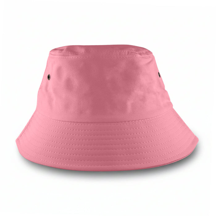 Long Beach Bucket Hat – Small - A pink bucket hat with a simple design and ventilation eyelets, featuring logo branding.