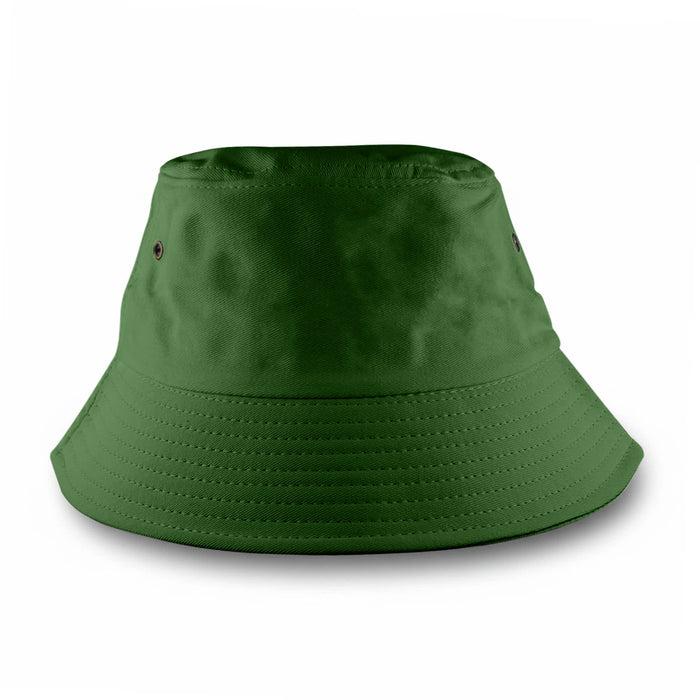 Long Beach Bucket Hat – Small - A green bucket hat with a wide brim and ventilation holes, featuring a logo on the front.