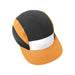 8-Panel Soft Peak Cap - An 8-panel cap featuring black, orange, and white panels with a branded logo.