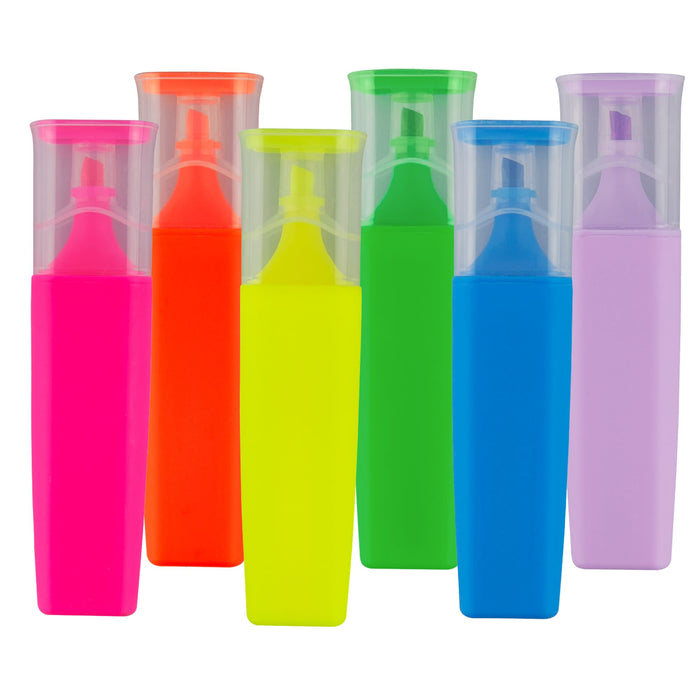 Luxer Highlighter - A set of six highlighters in bright colours: pink, orange, yellow, green, blue, and purple, each with a protective cap.
