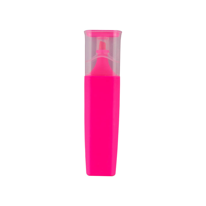 Luxer Highlighter - A pink highlighter with a clear cap, featuring a logo on the side.
