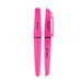 Gear Pen Highlighter - A pink highlighter pen with a cap and a branding logo. It features a sleek design with a black band.