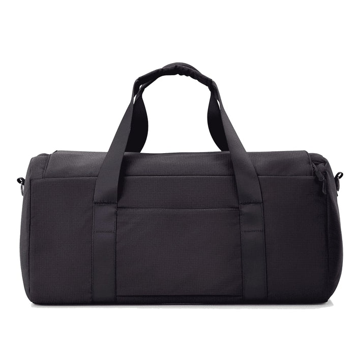High Sierra Camille Duffel 31L - A black duffel bag with two handles and a front pocket, featuring a logo on the side.