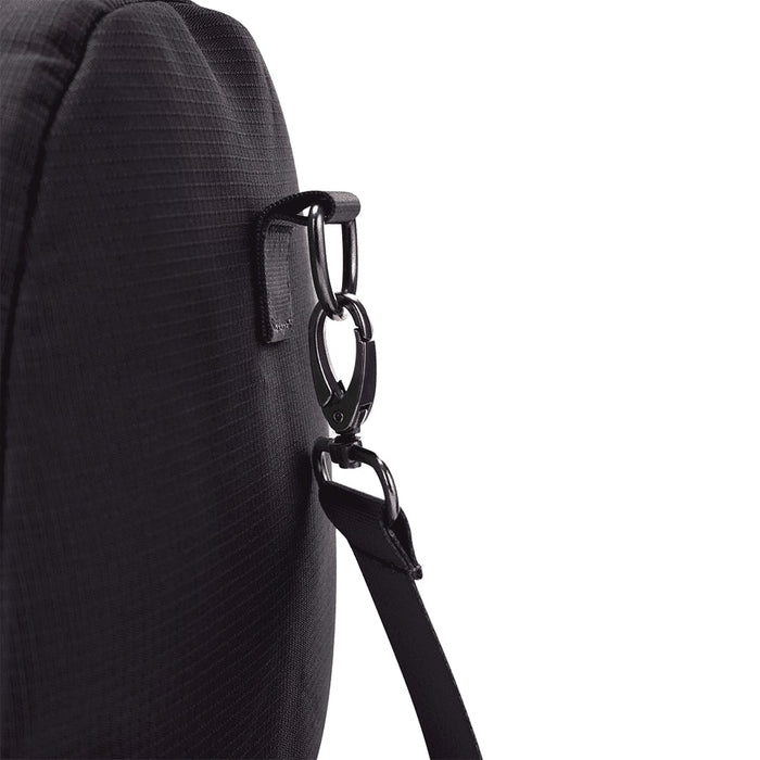 High Sierra Camille Duffel 31L - A black duffel bag featuring a sturdy strap attachment point with a metal clip.