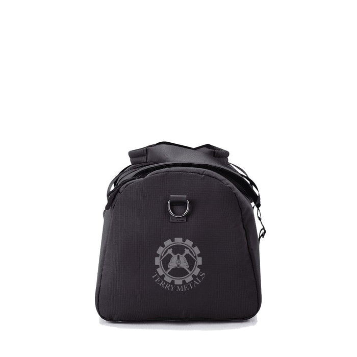 High Sierra Camille Duffel 31L - A black duffle bag with a rounded top and a logo feature. Includes a handle and shoulder strap.