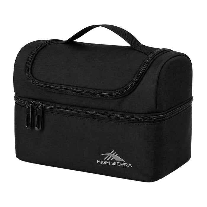 High Sierra Lunch Bag - A black lunch bag with a zippered compartment and a carry handle, featuring a logo on the front.