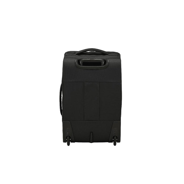 High Sierra Cross Season Pro Wheeled Duffle (55cm) - A black wheeled duffle bag with a textured surface, featuring two wheels and a handle.