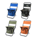 HYDE Foldable Camping Chair with Cooler Bag - Four foldable camping chairs are displayed: blue, camouflage, green, and orange, each with a cooler bag attached.
