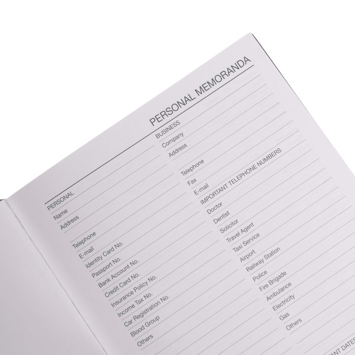 Penguin A5 Weekly Diary - An A5 diary with blank personal memoranda pages for notes and contact details, featuring a soft cover.