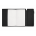 Executive Soft-Touch PU Leather Notebook - A black executive soft-touch PU leather notebook featuring a blank interior and a pocket for storing items.