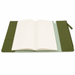 Executive Soft-Touch PU Leather Notebook - An olive green soft-touch PU leather notebook with a zipper pocket and open lined pages.
