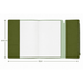 Executive Soft-Touch PU Leather Notebook - An olive green soft-touch PU leather notebook with an elastic closure, two inner pockets, and a zippered compartment.