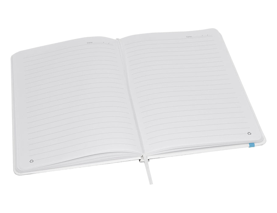 Designa Breeze A5 Notebook - An A5 notebook featuring a full-colour matte finish, with lined pages and a ribbon marker, showcasing a clean white design.