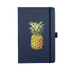 Lifestyle Essentials Pack - A navy journal with a pineapple illustration on the cover. It features an elastic band closure and has branding.