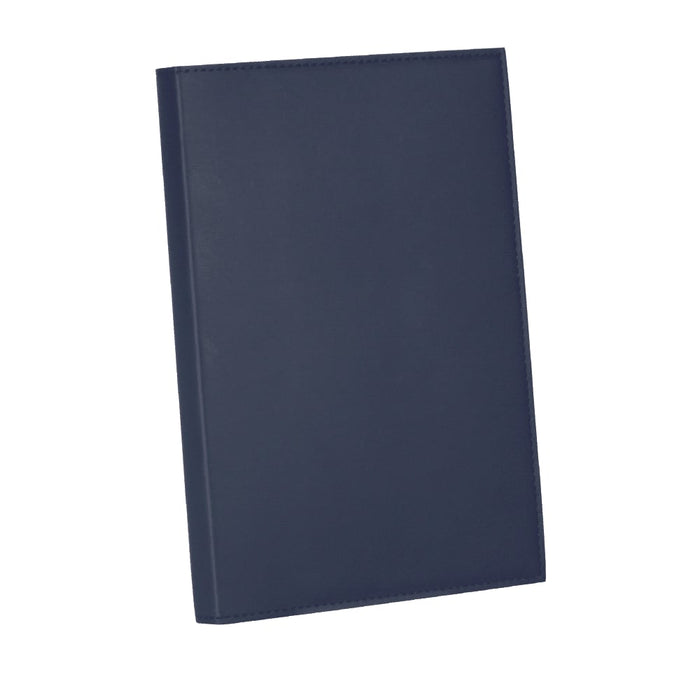Mela Apple Leather Refillable Journal - A navy blue leather refillable journal with a smooth finish and a subtle branding logo.