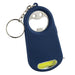 Smily Torch Tape Bottle Opener Key Ring - A drink bottle opener key ring in navy blue, featuring a flashlight and a bottle opener, with a chain attachment.