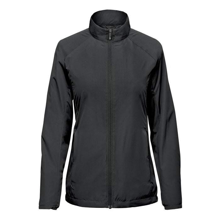 Women's Pacifica Full Zip Jacket - A women's full zip jacket in black with a collar and a branding logo.
