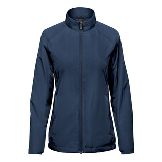 Women's Pacifica Full Zip Jacket - A navy full zip jacket for women featuring a stand-up collar and a logo on the front.