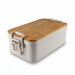 Bamboo Stack & Go Lunch Box - A bamboo lunch box with a light grey base and a wooden lid, featuring clips on the sides.