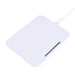 Proton Wireless Charger - A wireless charger featuring a sleek, rectangular design in white, with a cable attached for power connection.
