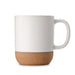 The Warm Welcome - A coffee mug with a white ceramic body and a cork base, featuring a simple design and a handle.