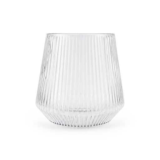 Velora Tumbler Gift Set by The Line Edit. - A clear, fluted glass tumbler with a rounded base and tapered top. The design features vertical lines.