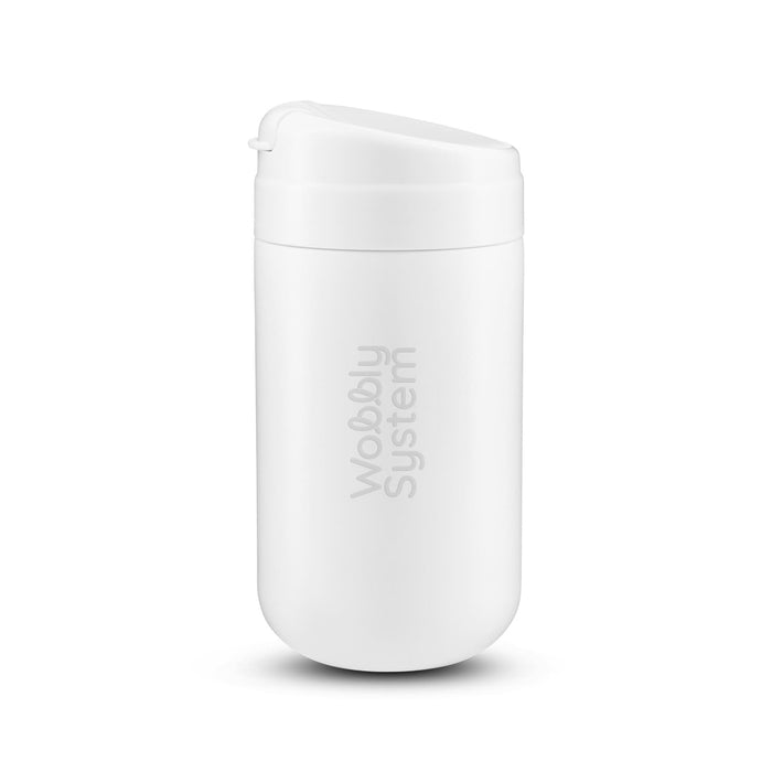 The Modern Essential Gift Set - A white reusable coffee cup with a lid and a logo, designed for hot beverages.