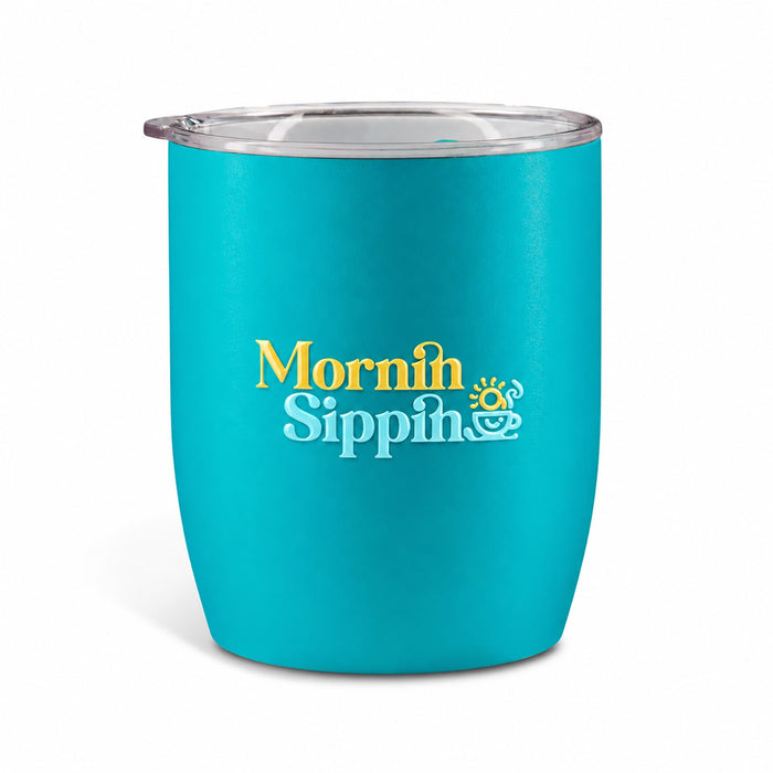 Indiana Coffee Cup - A turquoise coffee cup with a clear lid, featuring a logo. The design is sleek and modern.