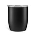 Indiana Coffee Cup - A black coffee cup with a clear lid and a sleek, minimalist design. It features a branding logo.