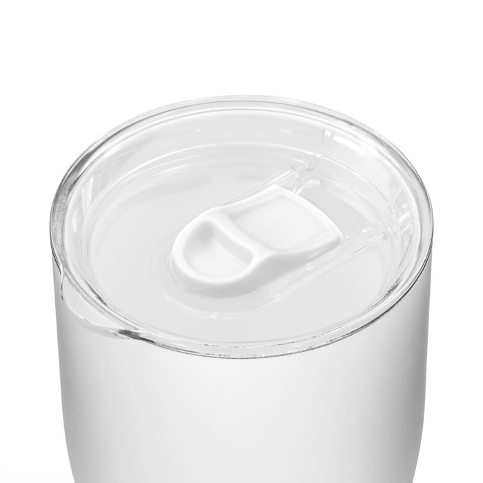 Indiana Coffee Cup - A coffee cup with a clear lid, featuring a smooth white exterior and transparent top. It has a simple, sleek design.