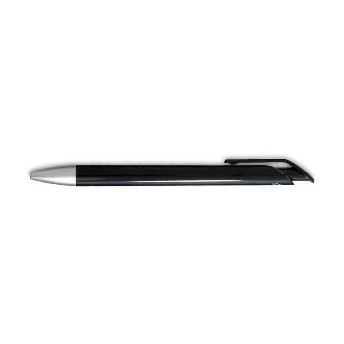 Octave Gel Ink Pen - A black gel ink pen with a silver tip and clip, featuring a sleek, modern design and a logo on the body.
