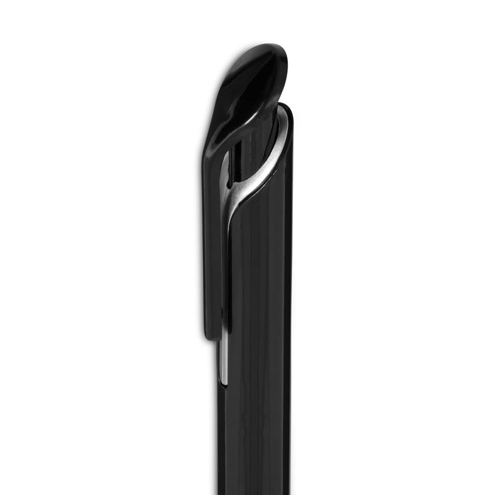 Octave Gel Ink Pen - A black gel ink pen with a sleek design and a silver clip. Features a glossy finish.
