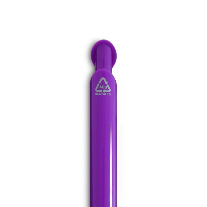 Octave Gel Ink Pen - A purple gel ink pen with a rounded top and a logo, featuring a sleek, shiny design.