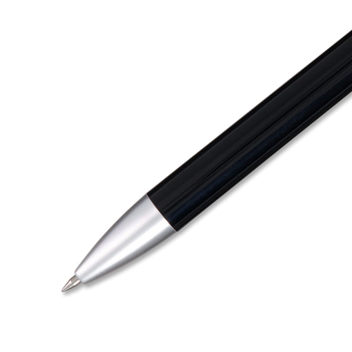Octave Gel Ink Pen - A black gel ink pen with a silver tip and a sleek design, featuring a branding logo.
