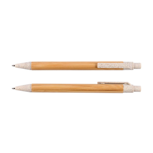 Matador Bamboo Pen - Two bamboo pens with natural bamboo bodies and light-colored plastic grips, featuring a branding logo.
